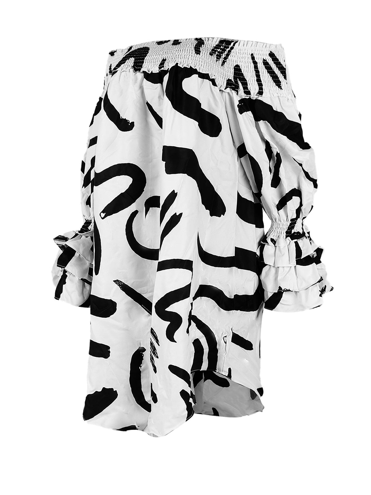 Casual Print Layered Flare Sleeve Irregular Midi Dress