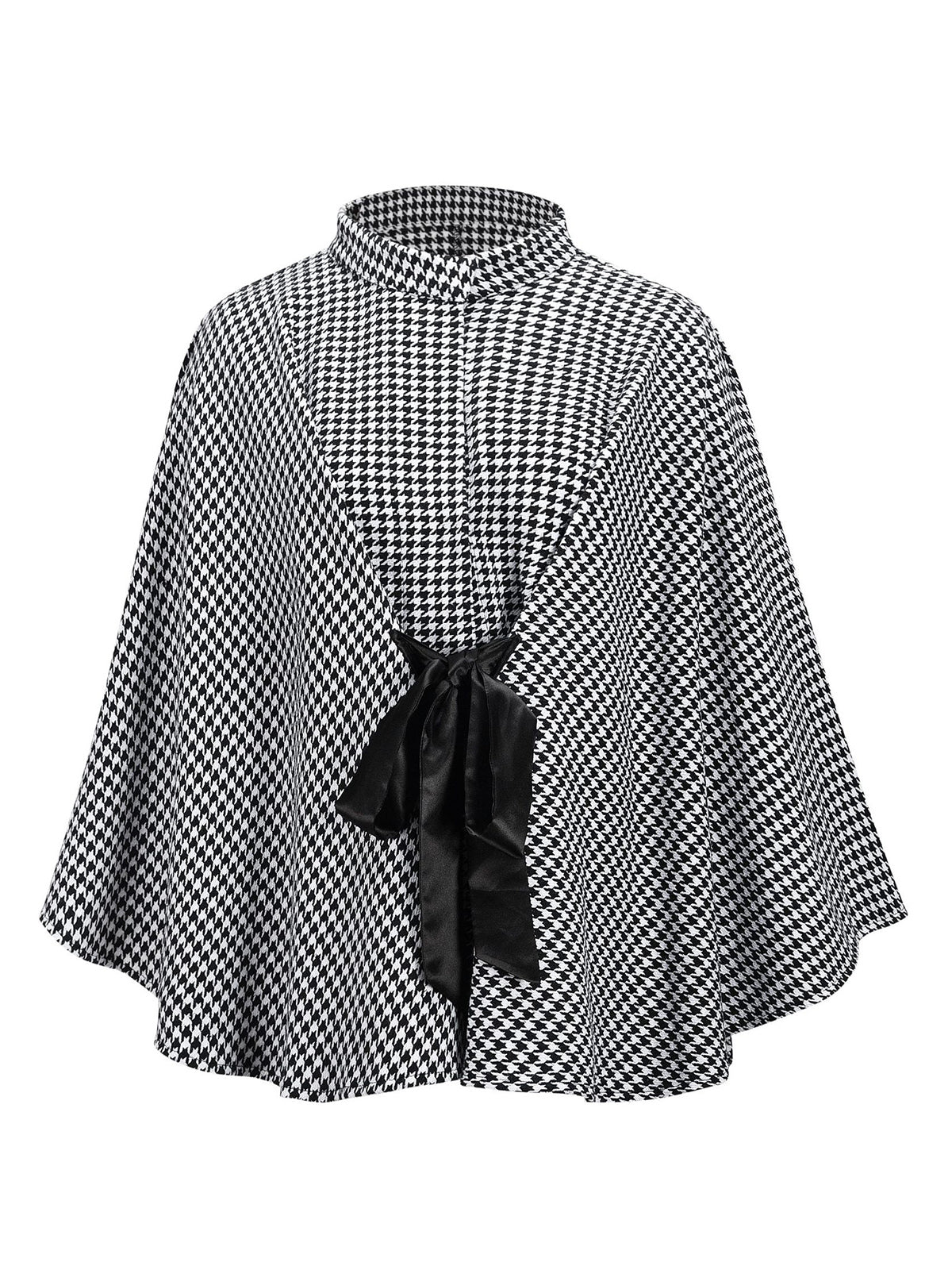 Houndstooth Tie Waist Cloak Trench Coat