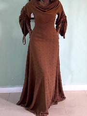 Fashion Long Sleeve Ruched Solid Color Maxi Dress