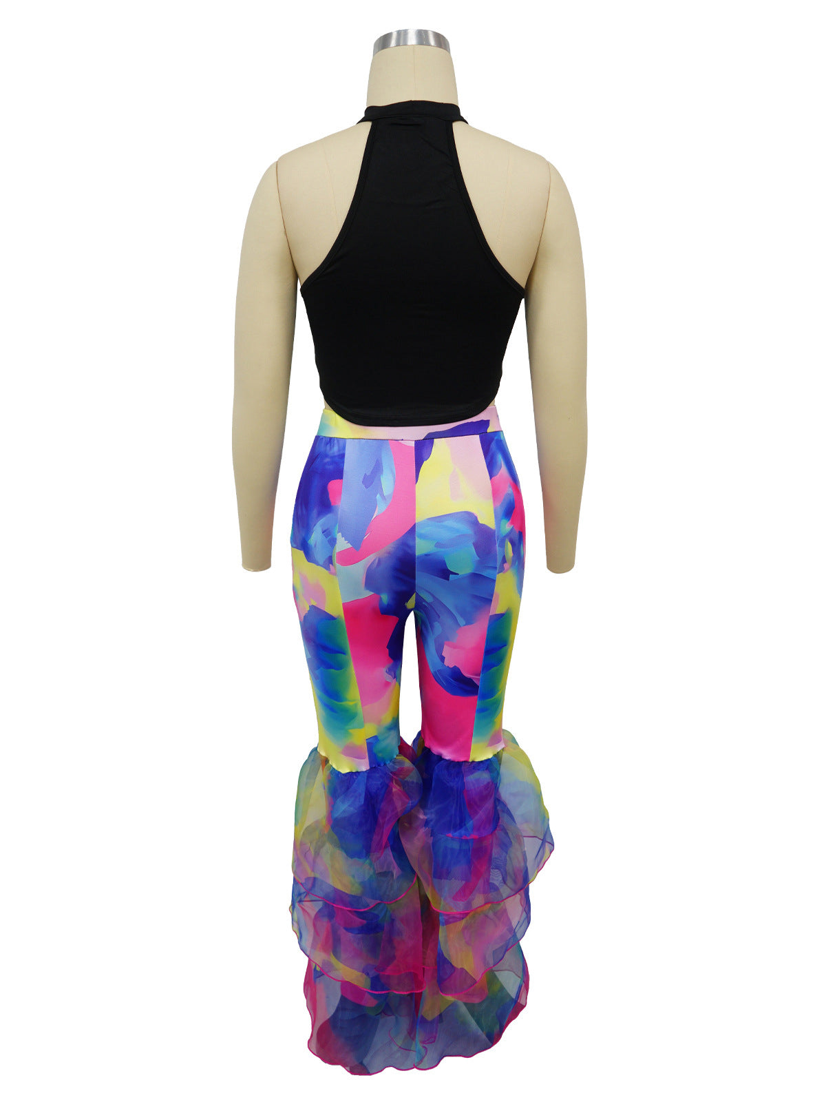 Tie-dye Print Bell Bottom Pants Ruffled Trousers