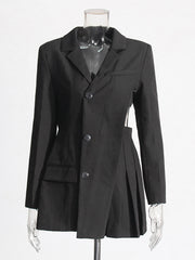 Solid Lapel Long Sleeve Hollow Out Blazer Dress
