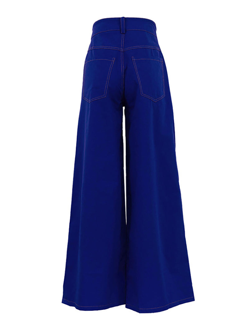 Casual High Waist Solid Wide Leg Pants