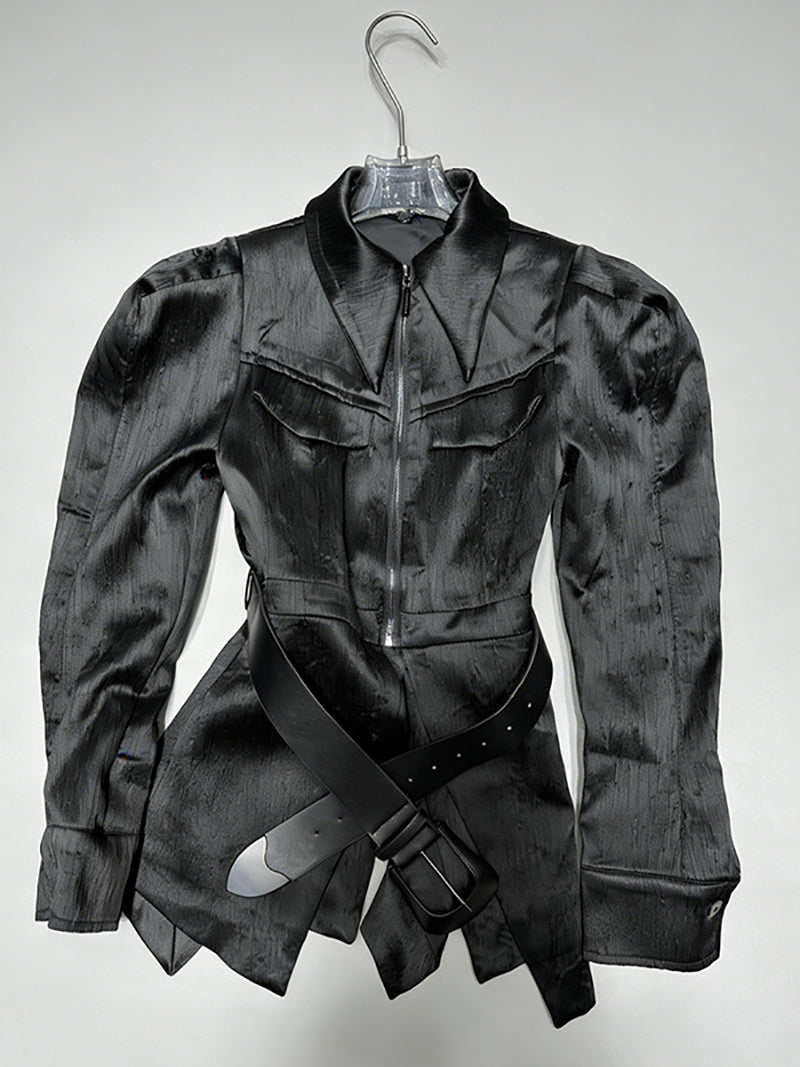 Fashion Long Sleeve Zipper Lapel Jacket