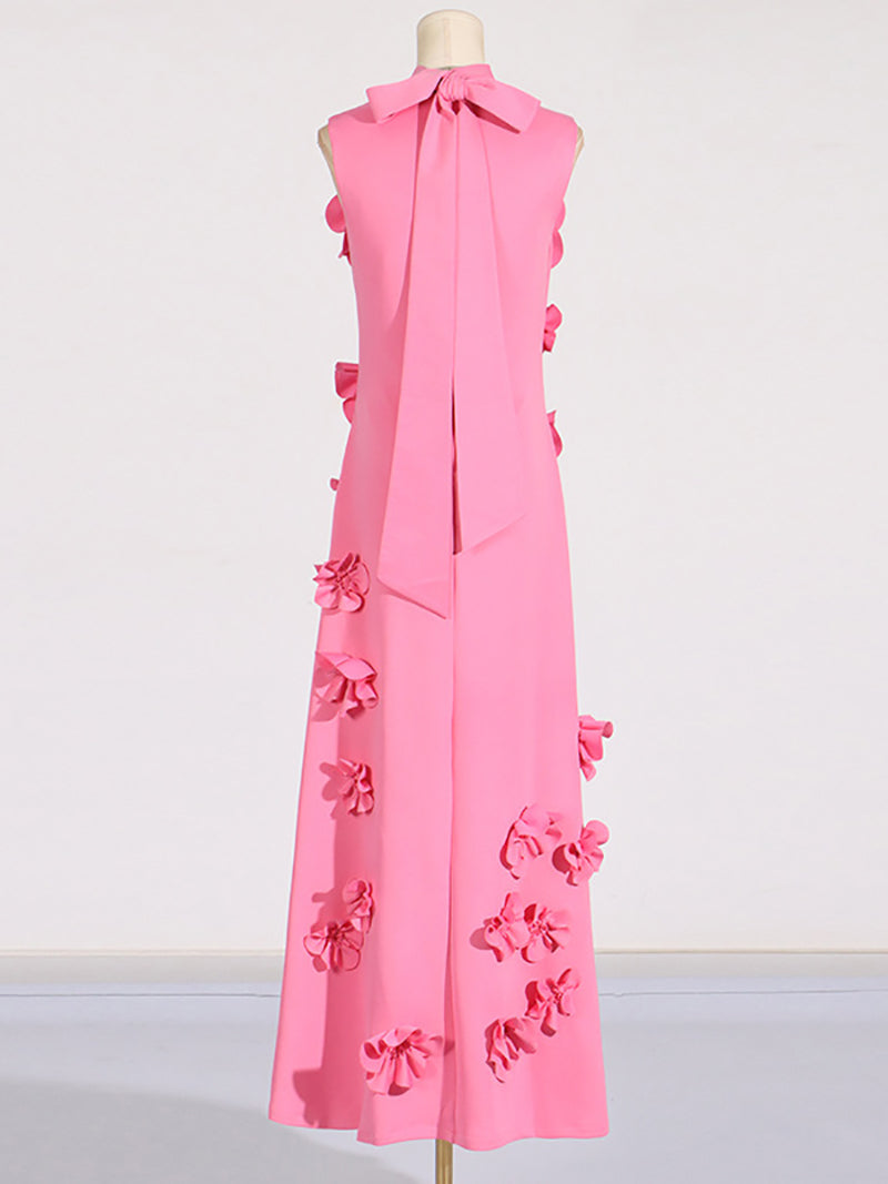 Elegant Floral Applique Sleeveless Maxi Dress Gown