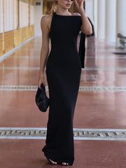 Elegant Asymmetric Collar Sleeveless Vacation Dress