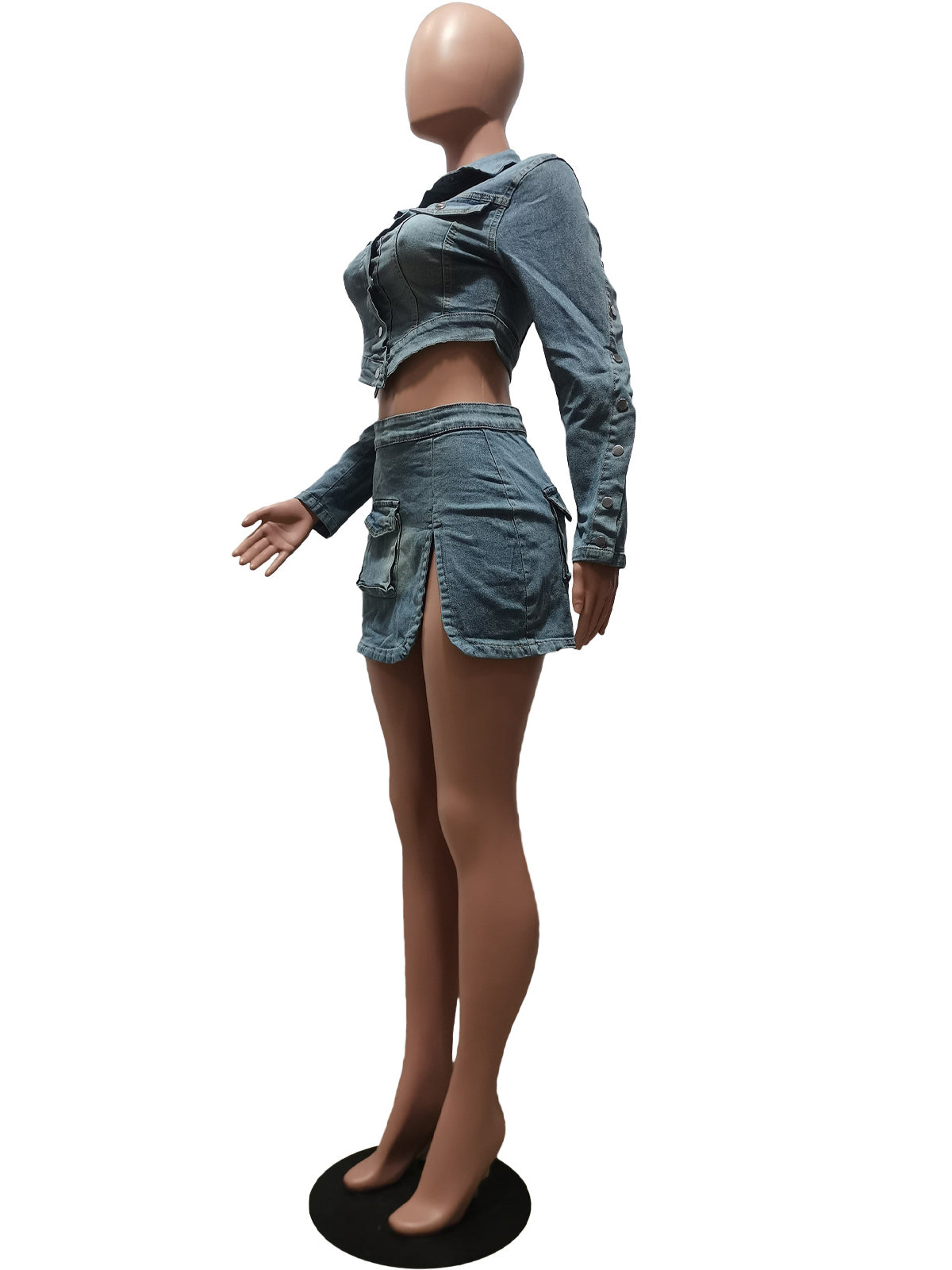 Denim Crop Tops Cargo Skirt Casual Set