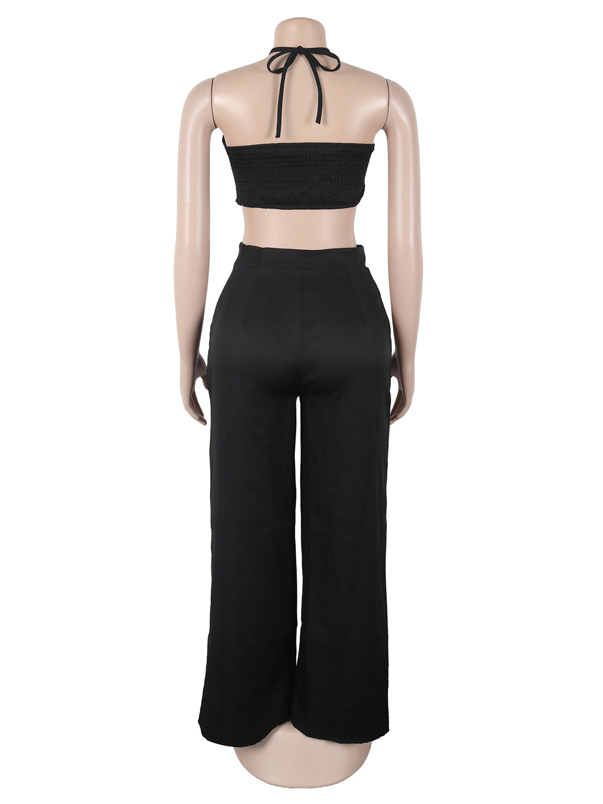 Sexy Halter Crop Tube Top High Waist Wide Leg Pants Set