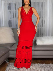 Trendy V-neck Hollow out Pleated Dress