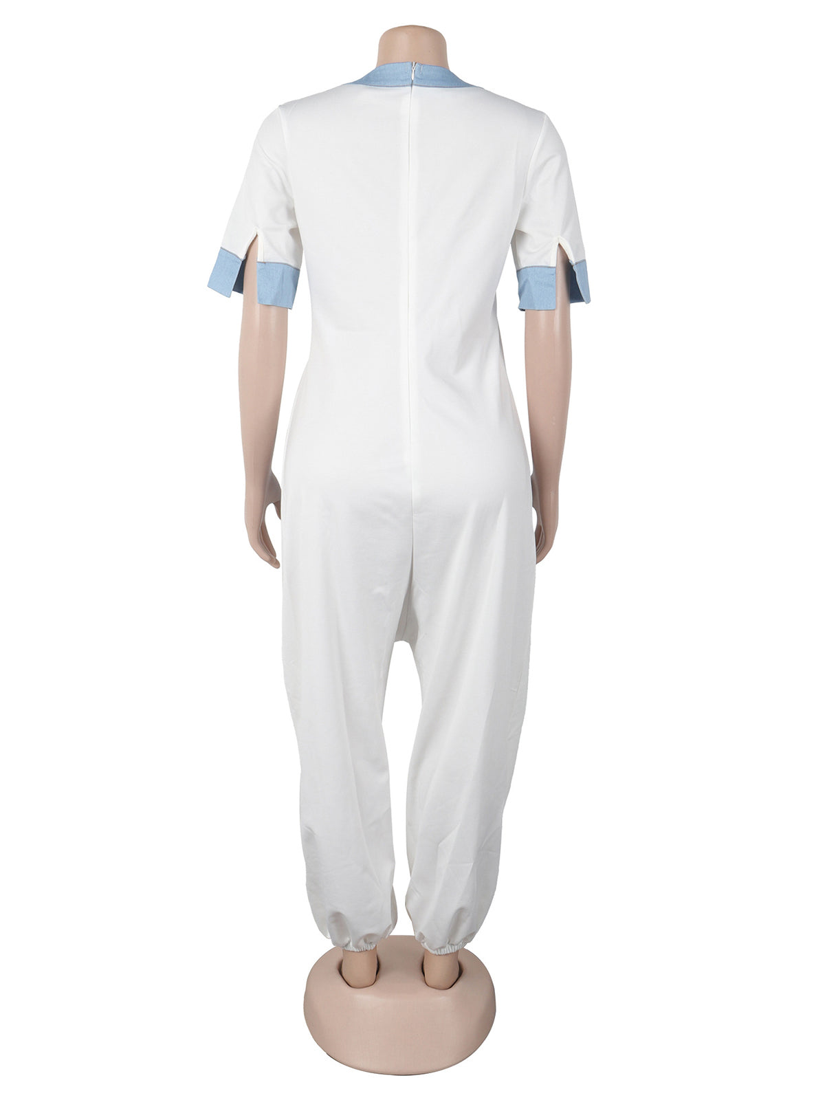 Casual V Neck Denim Patchwork Cargo Jumpsuit