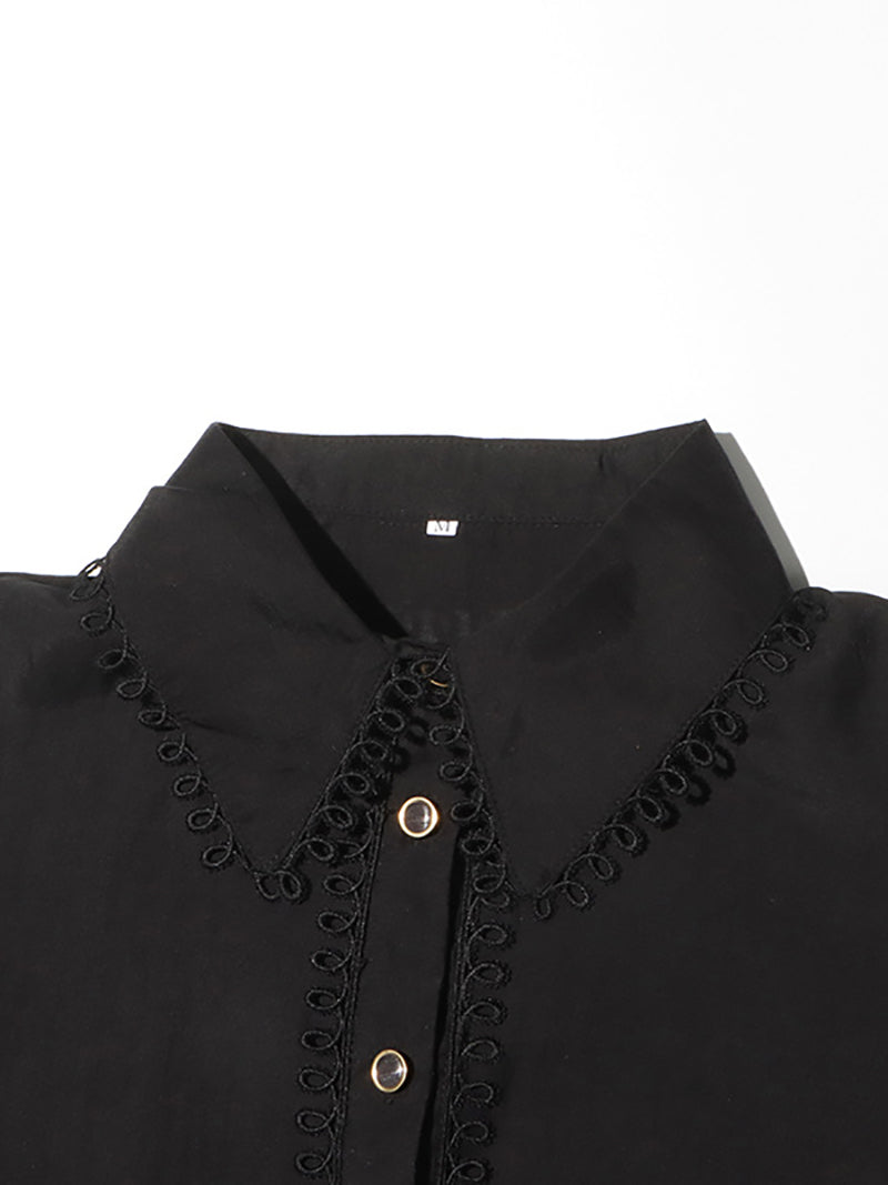 Fashion Lace Trim Collar Button A-Line Skirt Sets