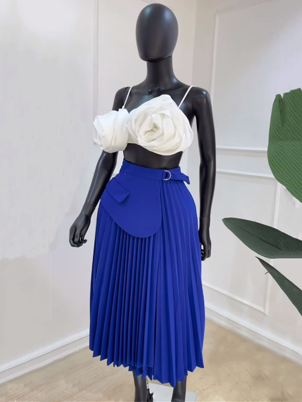 Fashion Solid Color Pleated Mid Skirt