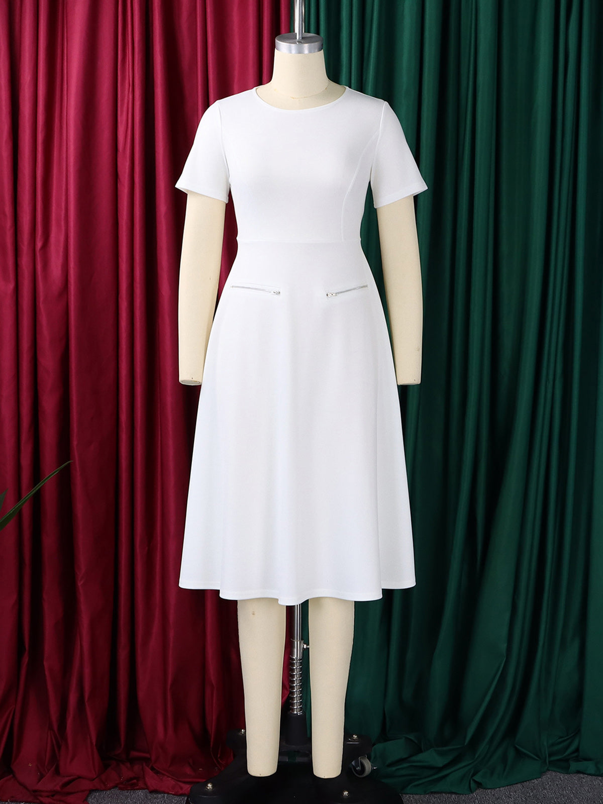 Elegant Round Neck Short Sleeve Slim Midi Dress