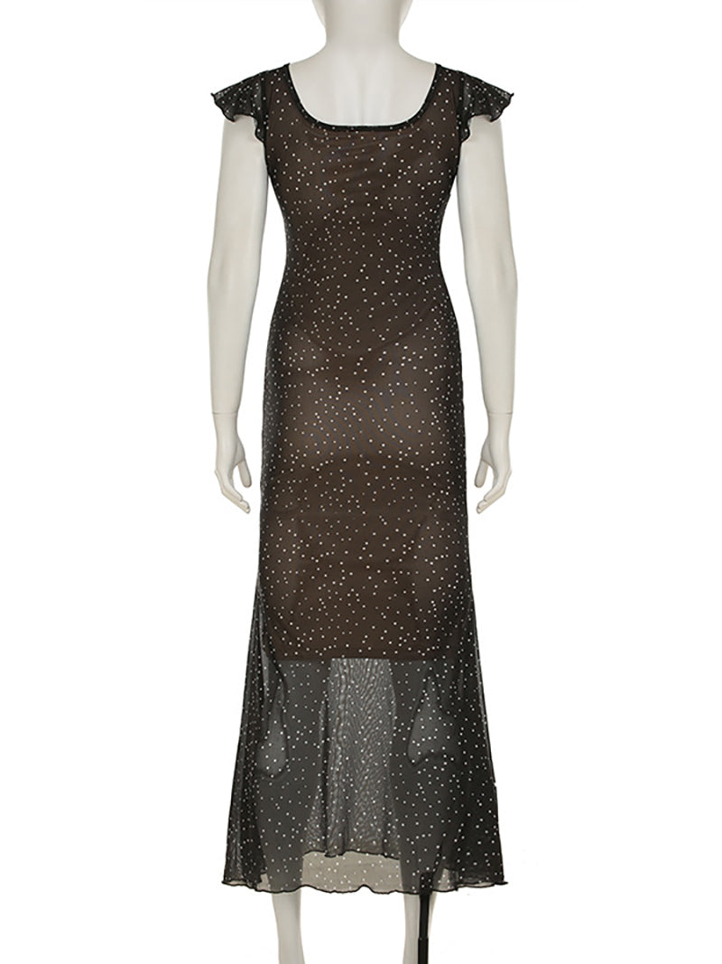 Casual Polka Dot Print Slim Maxi Dress