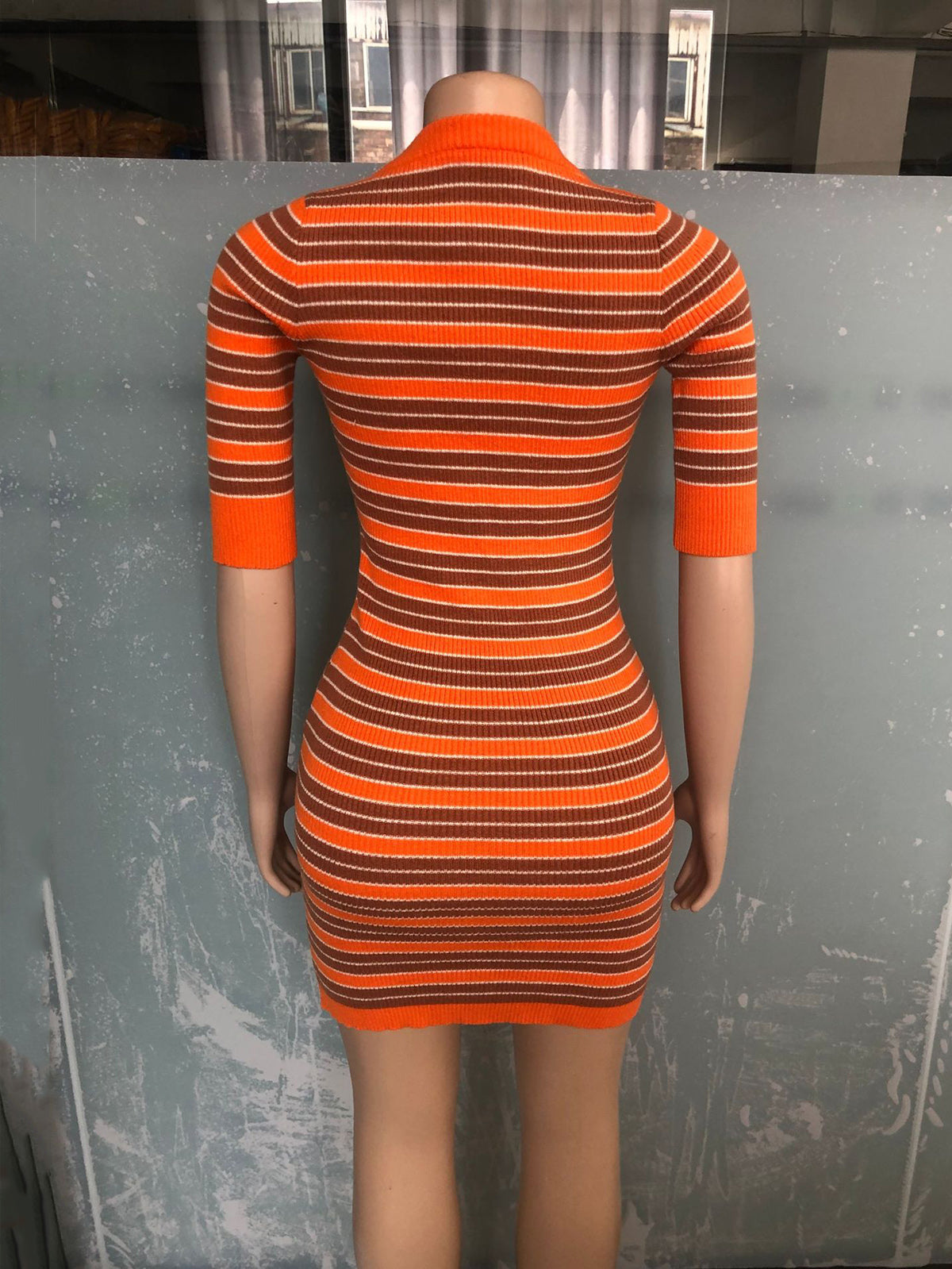 Stripe Knit Slim Package Hip Dress