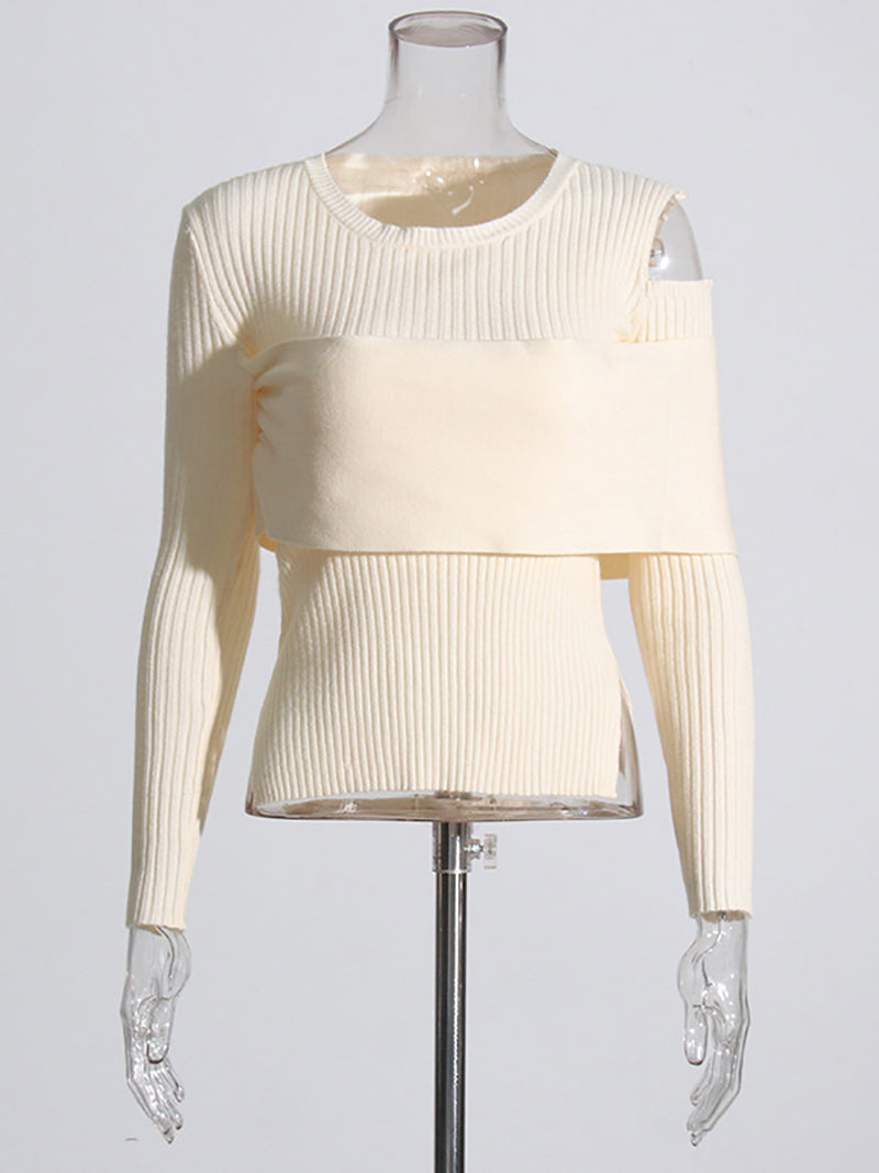 Casual Ribbed Off Shoulder Slim Sweater