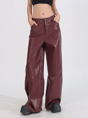 High Waist PU Leather Wide Leg Pants