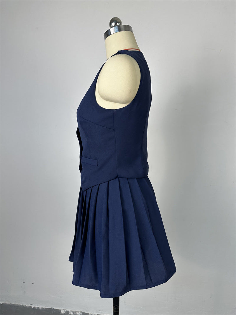 Vest Top and Pleated Mini Skirt Denim Sets