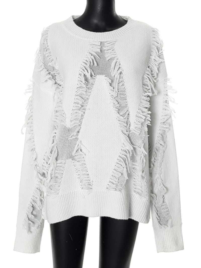 Fashion Round Collar Fringe Loose Pullover Sweater