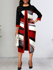 Fashion Round Neck Print Midi Dress