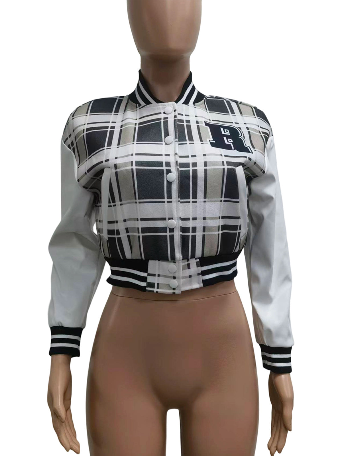 Letter Print Patchwork Cropped Jacket