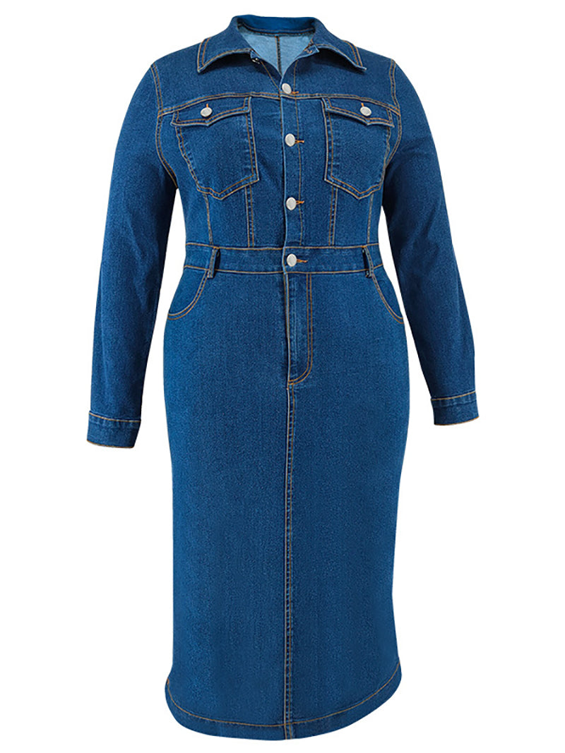 Fashion Button Up High Waist Denim Dress