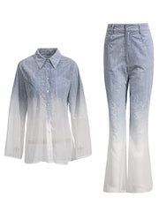Fashion Gradient Denim Color Shirt and Pants Set