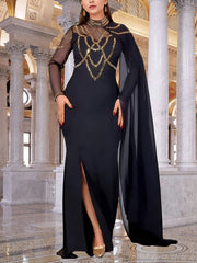 Elegant Rhinestone Embellished Shawl Evening Gowns