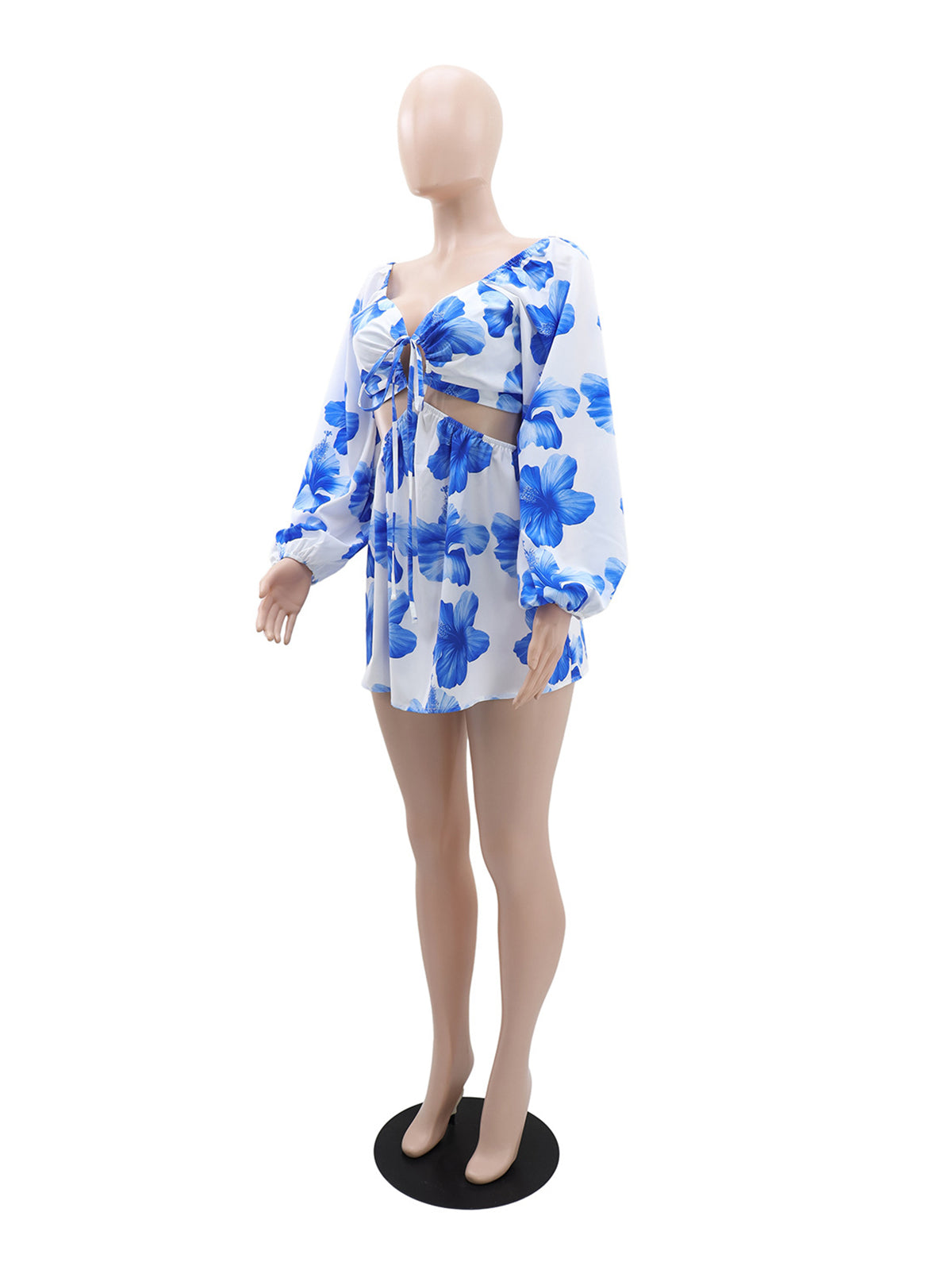 Fashion Print Drawstring Lace-up Mini Dress