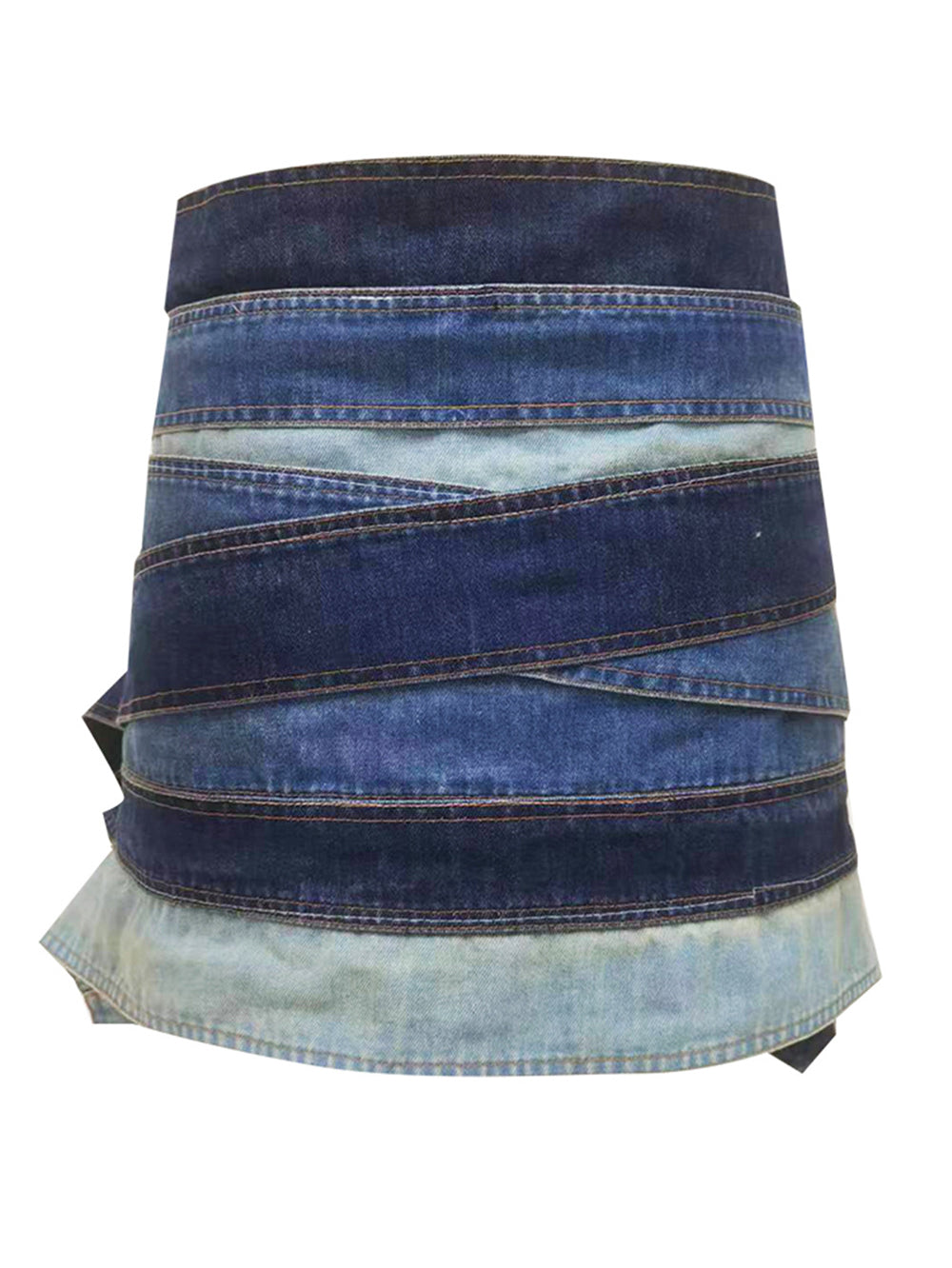 Irregular Metal Hole Belt Spliced A-line Denim Skirts