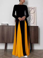 Elegant Contrast Color Round Neck Slim Dress