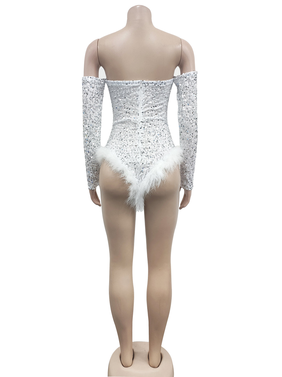 Sexy Sequin Off Shoulder Slim Feather Romper
