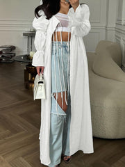 Elegant Cardigan Lace-up Blouse Maxi Dress