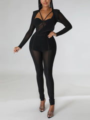 Sexy Mesh Patchwork Sheer Night Club Bodycon Jumpsuit