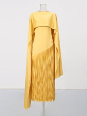 Fringe Cape One Shoulder Maxi Dress-boutique