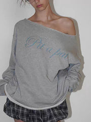 Vintage Printed One-Shoulder Sweatshirt