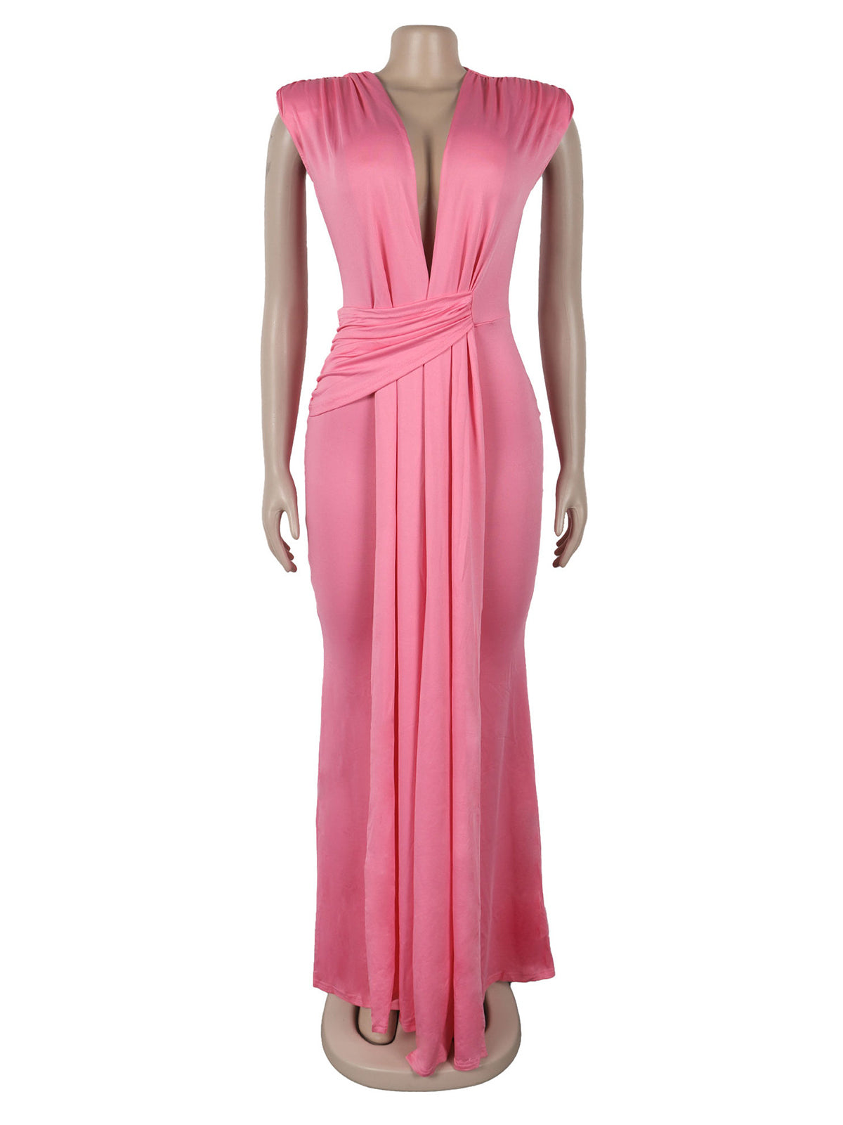 Elegant Deep V Plunge Draped Maxi Dress