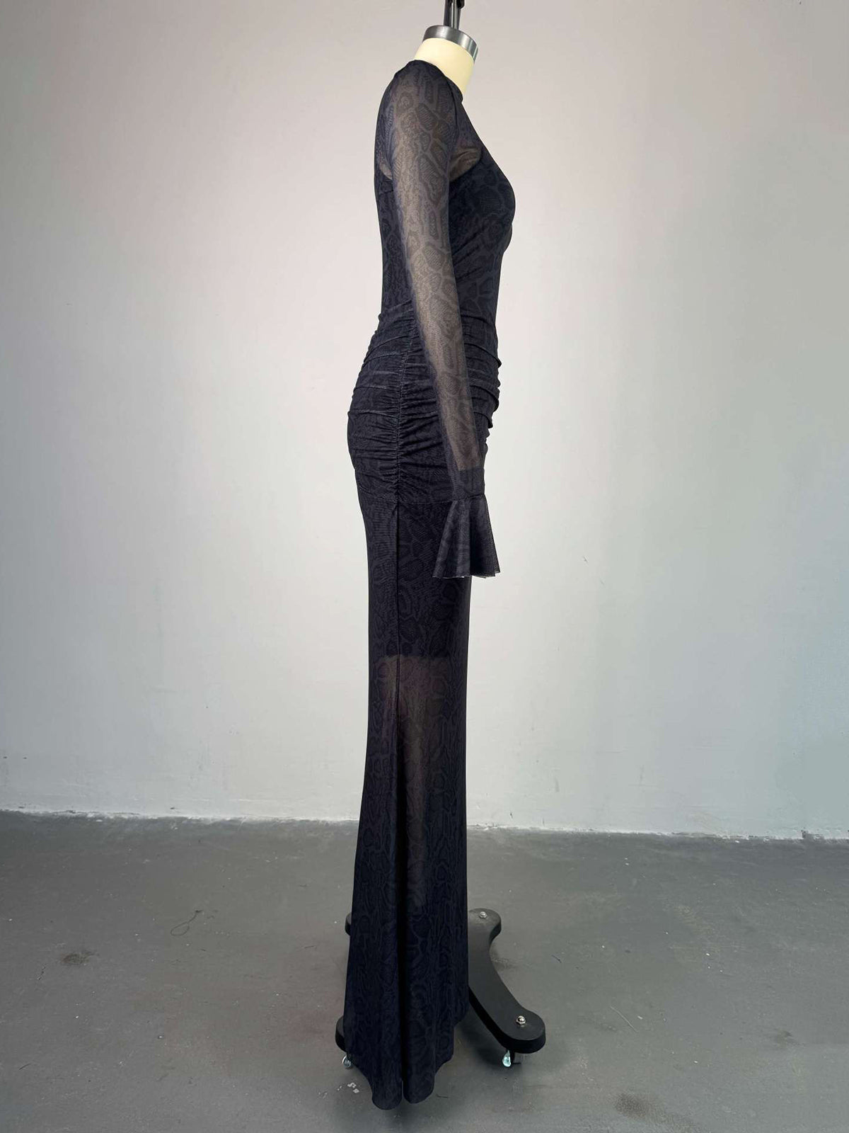 Sexy Snake Print Lace Patchwork O Neck Maxi Dress