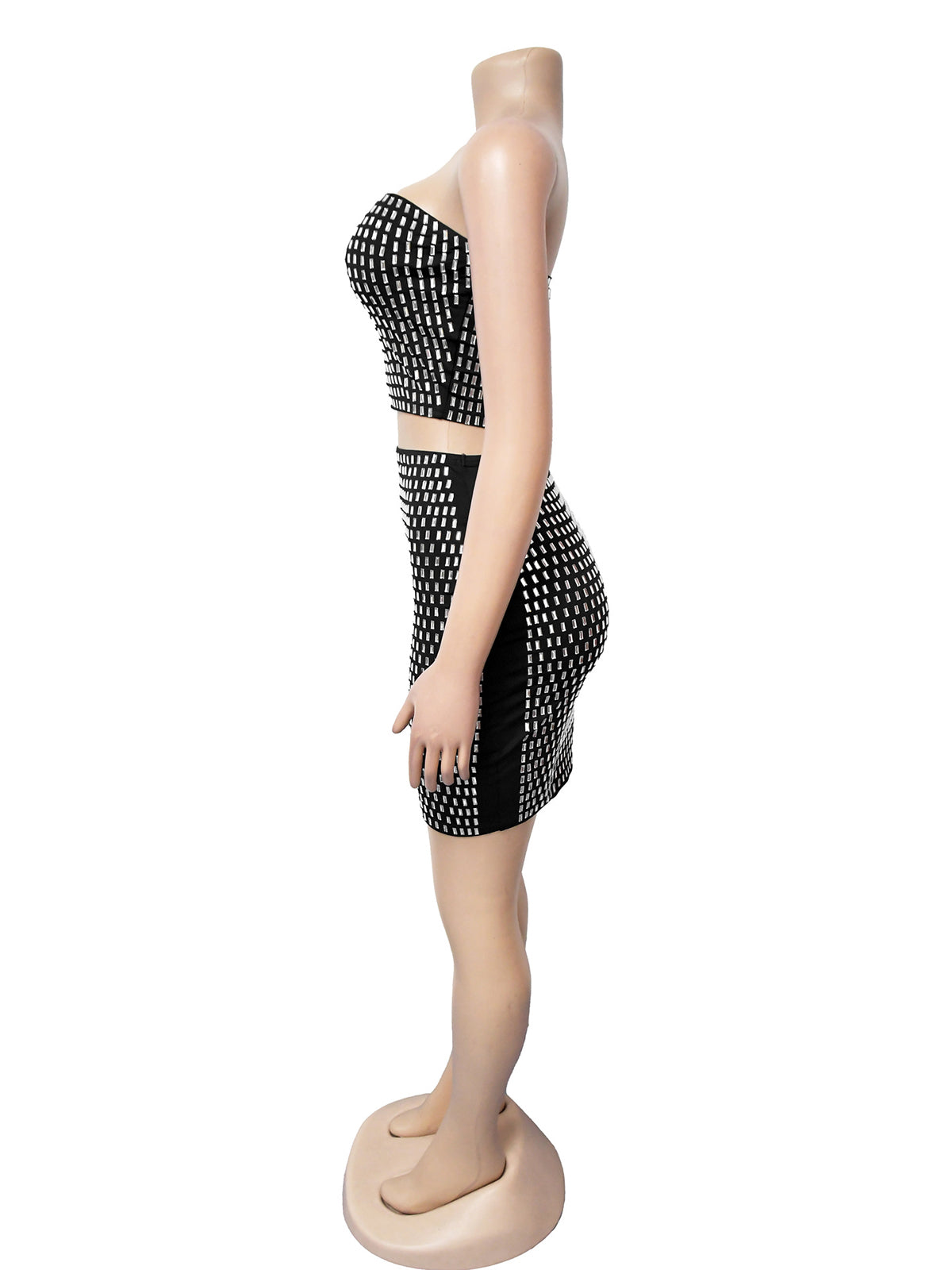 Sexy Rhinestone Cropped Top And Bodycon Mini Skirt Sets
