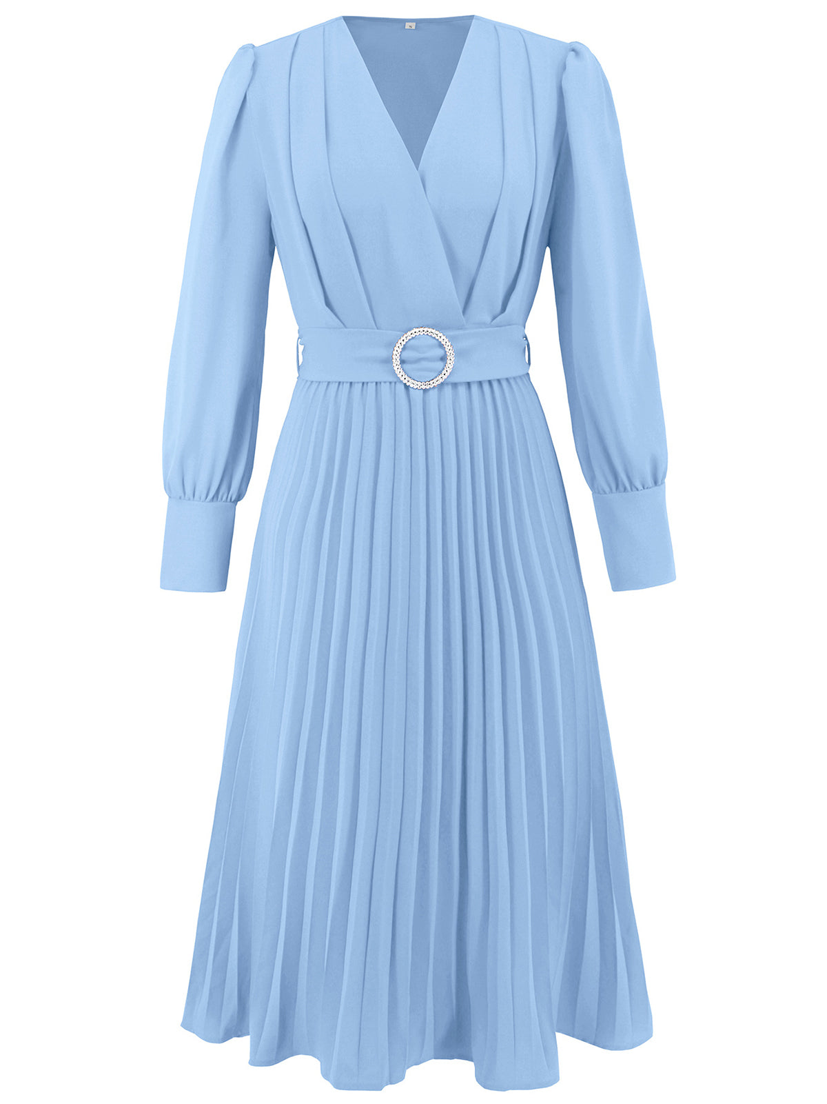 Graceful V-Neck Long Sleeve Belted Midi Dress