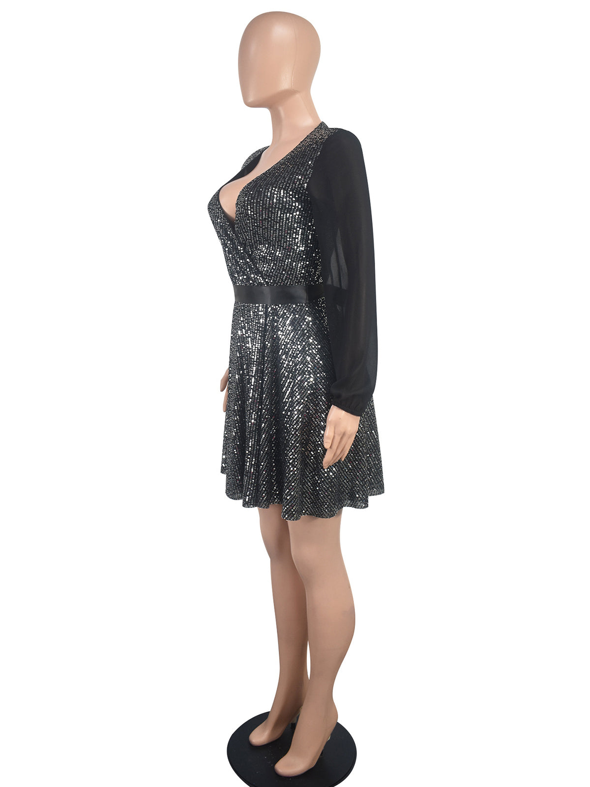 Fashion V Neck Sequin Loose Party Mini Dress