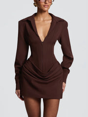 Zip Front Collared Corset Waist Mini Dress