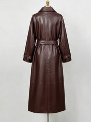 Burgundy Belted Faux Leather Trench Coat-boutique