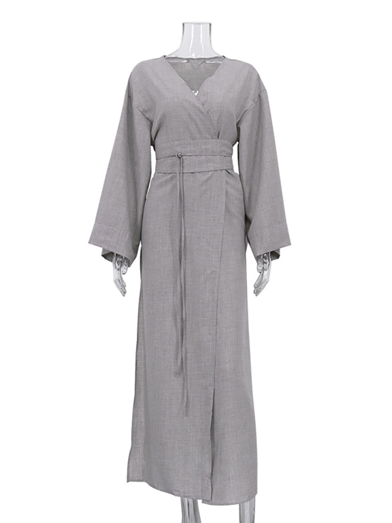 Casual V Neck High Waist Slit Maxi Dress