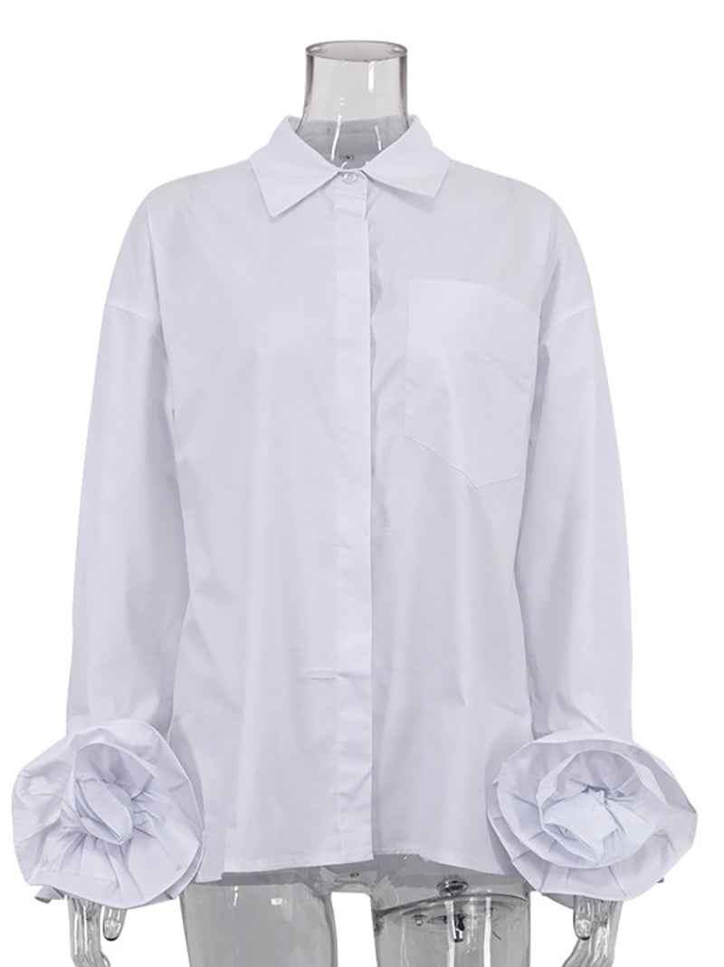 Fashion Flower Long Sleeve Loose Casual Blouse