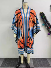 Casual Print Batwing Sleeve Loose Robe Coat