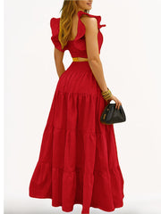 Casual Sleeveless Collage Top And Print Skirt Two Piece Set