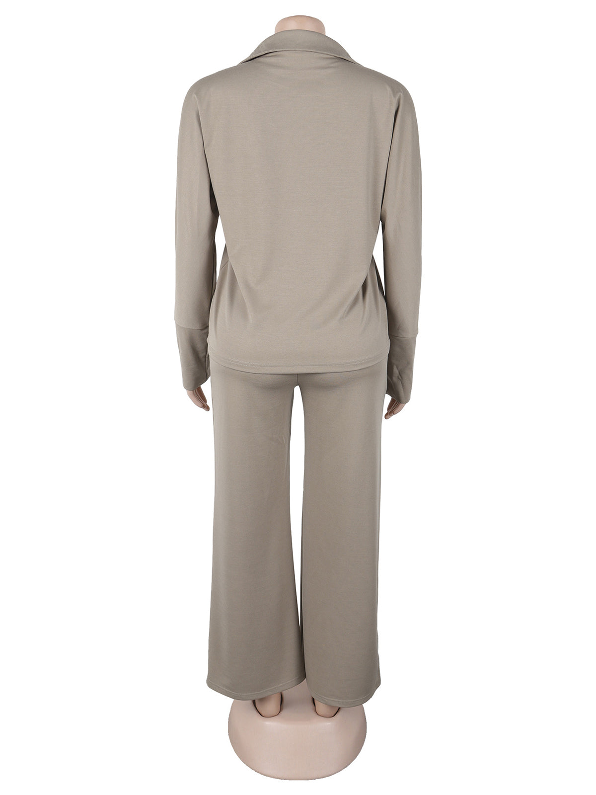 V-Turn down Collar Elastic Slim Pant Casual Set