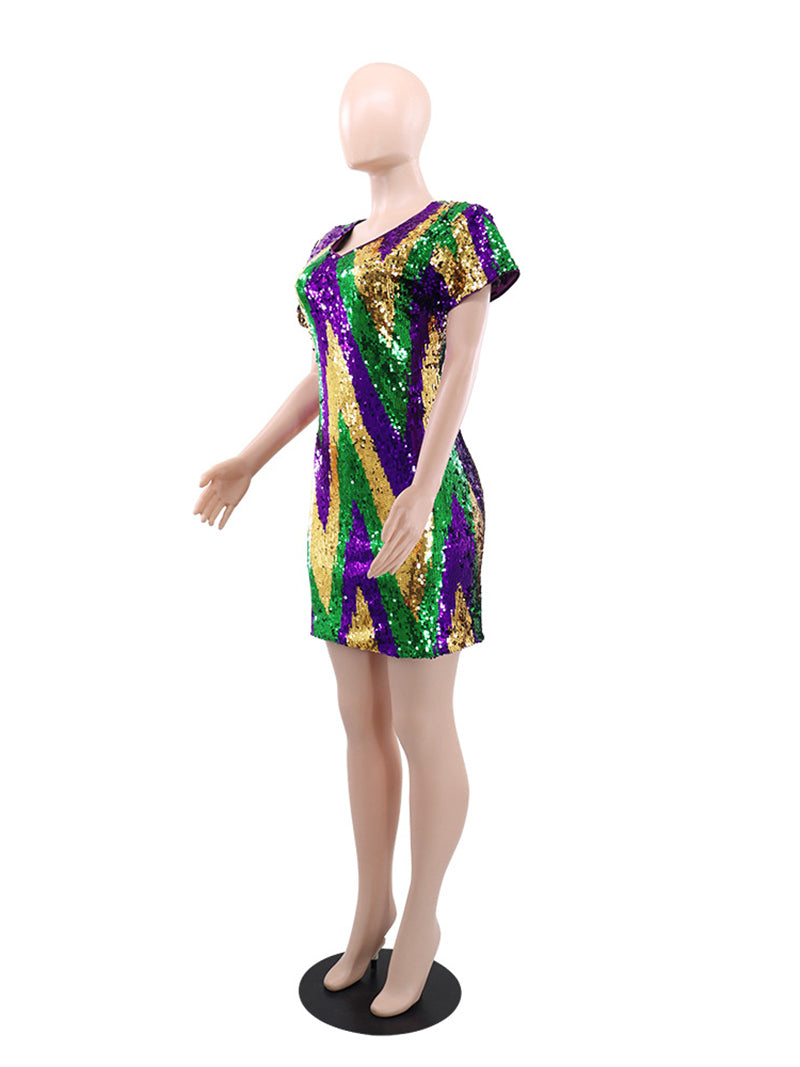 Fashion V Neck Sequin Package Hip Dress