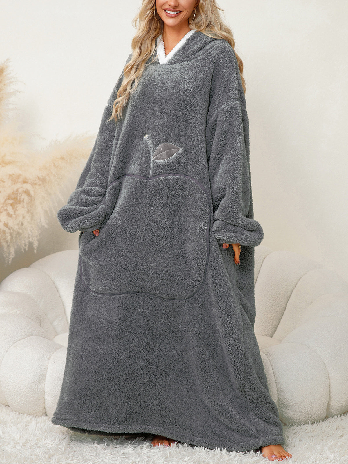 Pocketed Contrast Long Sleeve Hooded Lounge Dress