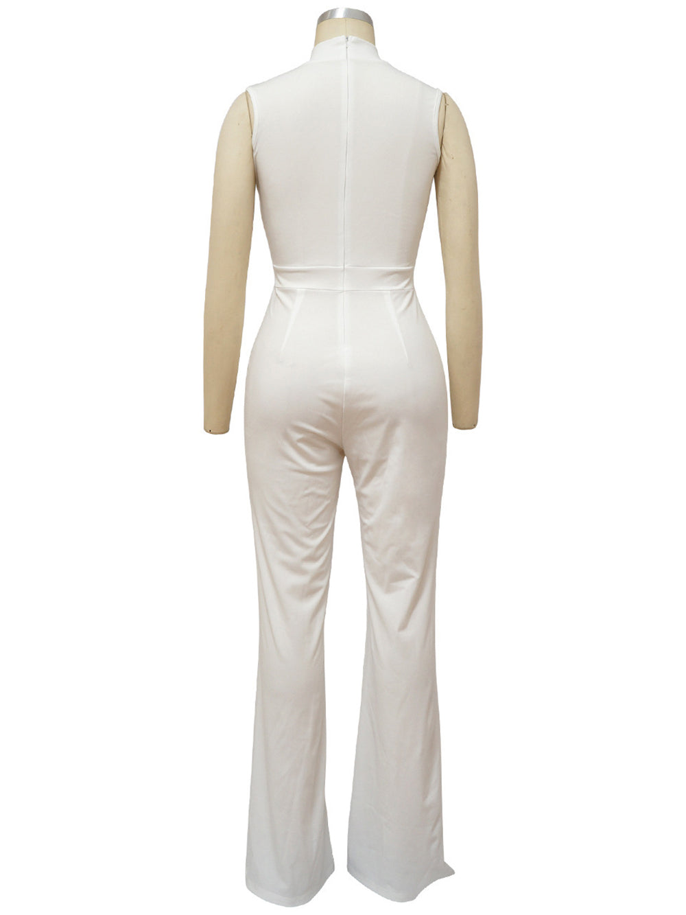 Solid O Neck Sleeveless Wide Leg Pant Jumpsuit